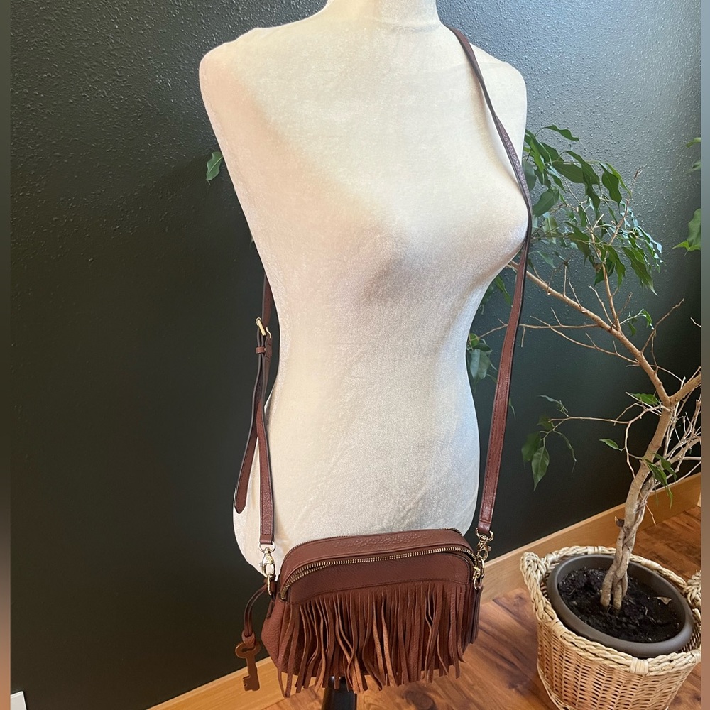 Fossil Brown Fringe Crossbody Bag